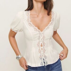 Sold!! Reformation Ivory Lace Accent Blouse